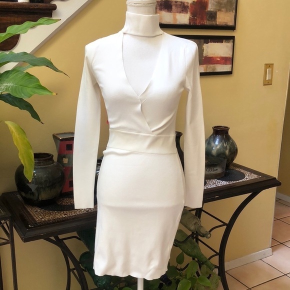 A.L.C. Choker White Form Flattering Long Sleeve MIDI Sheath Dress Size Small - Picture 2 of 13